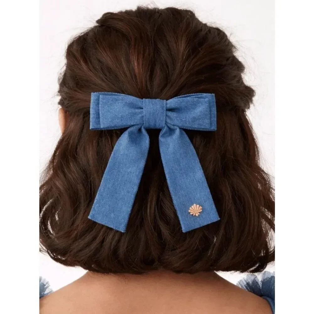 Lele Sadoughi LIGHT BLUE DENIM ANTOINETTE HAIR BOW BARRETTE/CLIP NWT Preppy